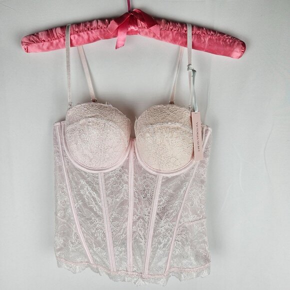 NEW! Victorias Secret Allure Lace Corset Top Medium In Blush Pink - Picture 2 of 10